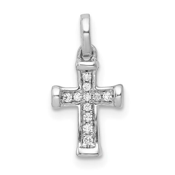 Kazi Luxury 14k White Gold Small 1/20ct Diamond Latin Cross Pendant